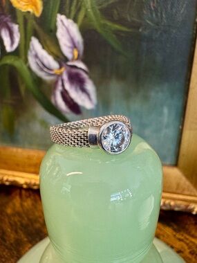 Vintage Joseph Esposito Sterling Silver Mesh Diamonique Ring (8.5)